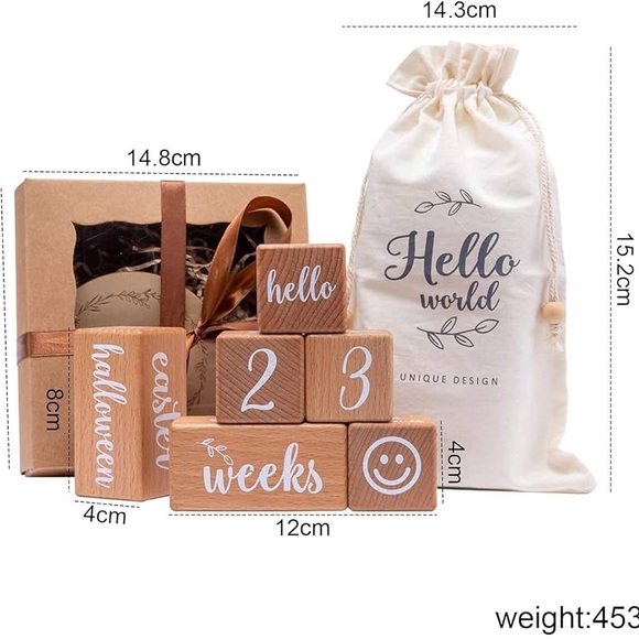 NWOT  Mamimami Home Hello World Milestone Wood Block Set(8 piece set). - Picture 6 of 6
